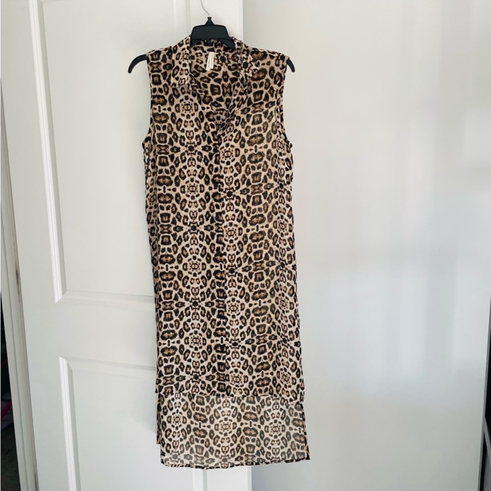 Glam Dollz Leopard Print Sheer Sleeveless Duster Size M